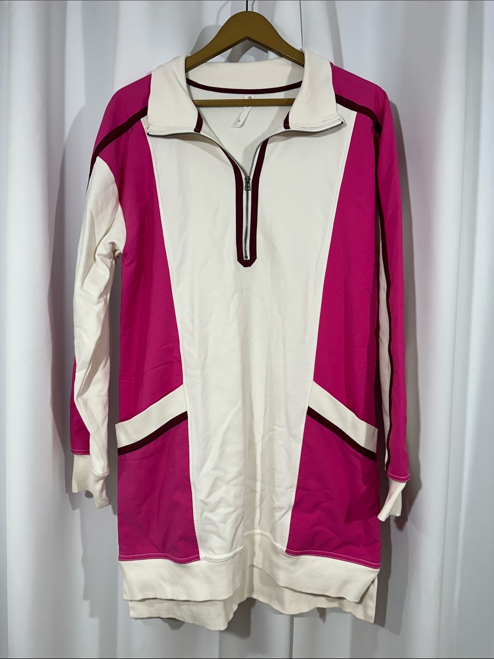 Daily Practice Colorblock Sweatshirt Mini Dress Medium Pink Quarter Zip